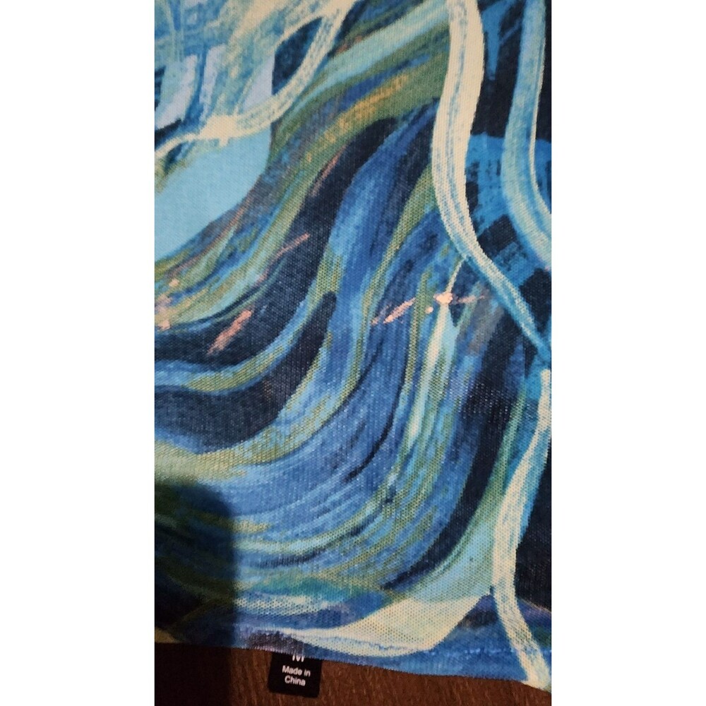 Antthony Womens Top Large Abstract  Blue Yellow Multicolor  Casual Tunic - Picture 10 of 11